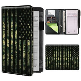 BWEGRHE Server Books for Waitress Waiter with Zipper Pocket, Camouflage Flag Cute Leather Server Pads Waitstaff Organizer Guest Check Presenters Server Wallet Money Holder Pouch Fit Apron