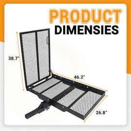HECASA Hitch Mount Cargo Scooter Carrier Rack w/Foldable Ramp 3" Rail Hitch Wheelchair Carrier Mobility Ramp 500 Lbs Steel Hitch Rack Basket 46.2" x 26.8" x 38.7" SUV Truck Van Car 2" Receiver