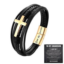 Angyape Grandson's Eternal Guardian Faith Bracelet, To My Grandson Cross Bracelets Stainless Steel Grandson's Bracelet from Grandma Birthday Christmas Jewelry(Gold)