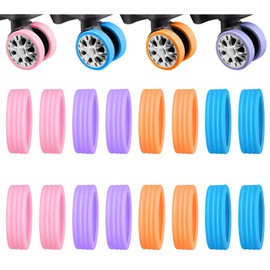 WALLFID 16PCS luggage wheel covers, Luggage wheel protective cover replacement, noise reduction, shockproof, durable, Fits most luggage or office chair casters (Colorful)