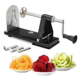 ICO 3-Blade Steel Vegetable Spiralizer, Zoodles Maker with 3 Stainless Steel Interchangeable Blades and 1 Built-in, Vegetable Cutter with Non-Slip Technology, Black