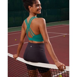 RUNNING GIRL High Impact Sports Bras for Women - Scoop Neck Strappy Sports Bra High Support Moulded Cup Workout Bra(WX3022 Storm Teal M)