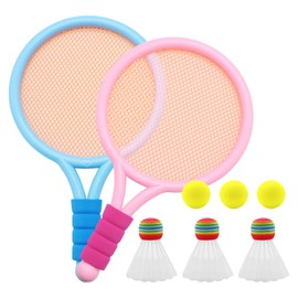 Aleker Kids Tennis Rackets, 2 Pcs Tennis Rackets with 3 Tennis Balls and 3 Badmintons, Lightweight Badminton Set for Kids, Kids Tennis Set for Children Indoor Outdoor Sports Game