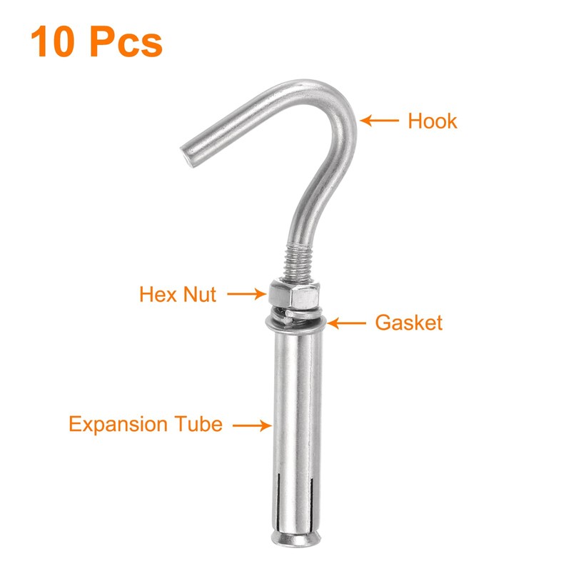 sourcing map 10Pcs M6 304 Stainless Steel Expansion Hook, Standard