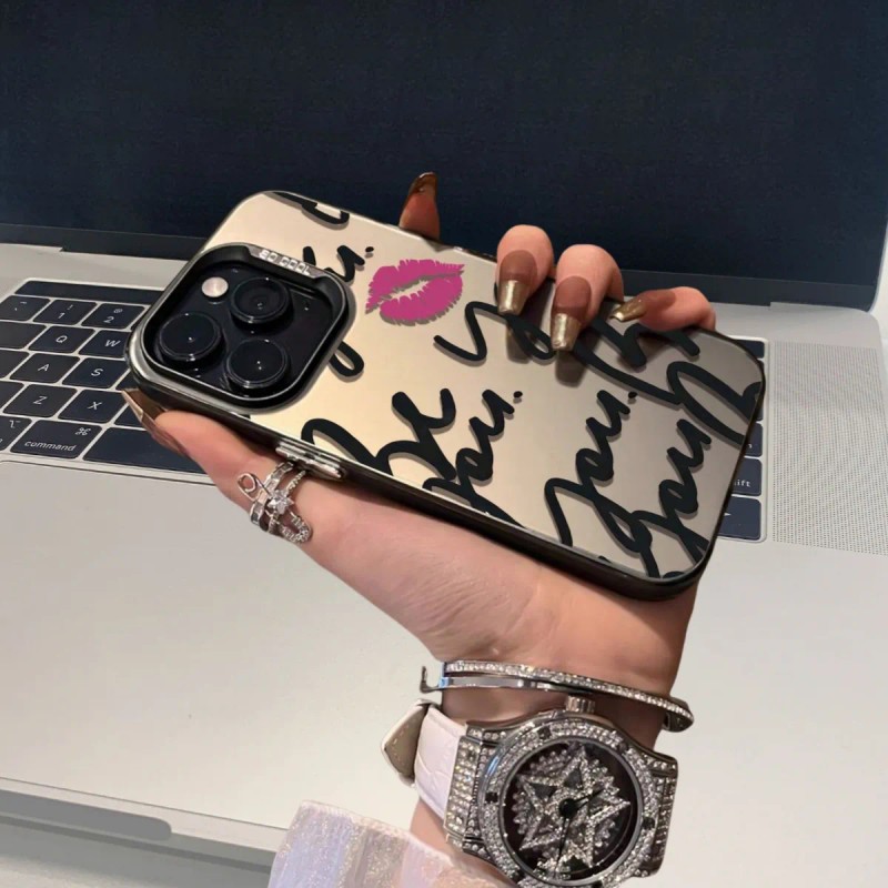 Funda Personalizada De Silicona Con Labios Rojos Y Letras Graffiti