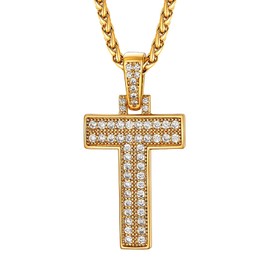 U7 Letter Chain Women's Men's Necklace with Initial Initial Letter Pendant Chain Gold Letter Pendant with Zirconia Copper Letter Name Necklace Hip Hop Necklace Fashion Jewellery for Anniversary,