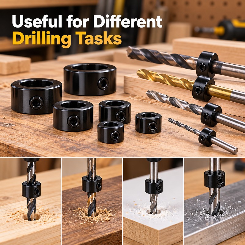 Drill Bit Depth Stop Collars for Woodworking – 8-Piece Adjustable