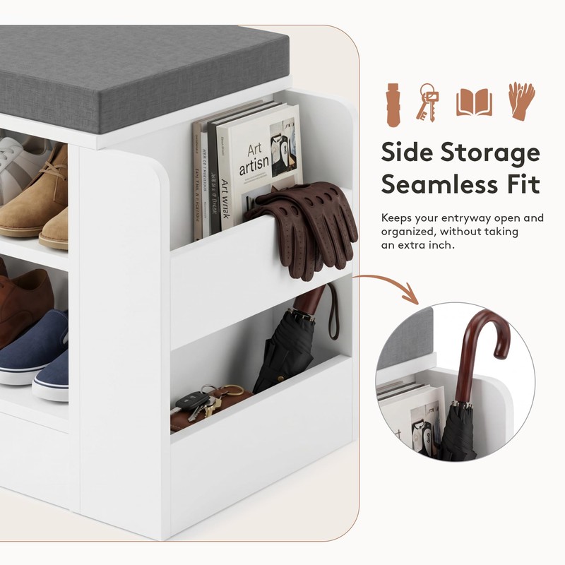 GRUSIGN 39.6" Shoe Storage Bench with Cushion, Entryway Shoe Cabinet,
