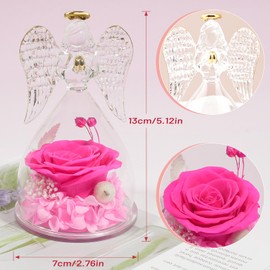 Miofula Preserved Flower Rose Birthday Gifts for Mom, Glass Angels Figurines with Forever Real Rose Gifts for Women Mom Grandma, Angels Gifts for Valentines Day Christmas Anniversary