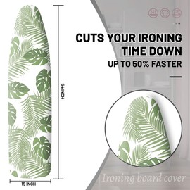 Extra Thick Ironing Board Cover and Pad, 15x54 Ironing Board Cover, Resist Scorching and Staining,Elastic Edges,Green Leaves Tropical Palm Leaf