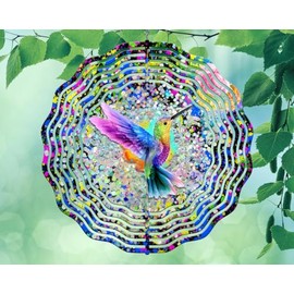 Liberty Flags & Gifts 8 Inch Hummingbird Neon Paint Splotches Hanging Wind Spinner Yard Decor Aluminum Sublimated Garden Art Indoor Outdoor 3D Kinetic 8rws-026, Blue