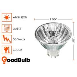 GoodBulb 50-Watt Halogen MR16 Light Bulb 50W GU5.3 Base 12V ANSI Code EXN High Output Halogen Light 3000K Soft White Light Color Clear Finish 3000 Life Hours Pack of 10 Bulbs
