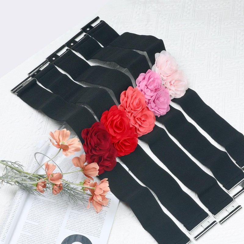 Elerevyo Women's Elastic Wide Waist Belt, Large Double-Flower Stretchy Corset