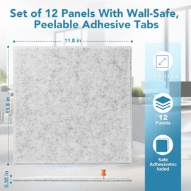 Large Cork Board Alternative, Puxinargo 12-Pack 11.8"x11.8" Felt Wall Tiles with Safe Removable Adhesive Tabs, Cork Wall Tiles Bulletin Board Home Office Essentials, Grey