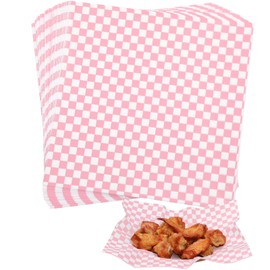 KIKISML 100 Sheets Pink and White Checkered Deli Paper Sheets 12 * 12 Inch, Food-graded Greaseproof Paper Basket Liners for Sandwiches, Burgers, Fries Wrapping Paper for Party, Festival and Outdoors