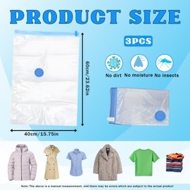 3-pack Vacuum Bags for Clothes Travel, Vacuum Storage Bags for Clothes, Space-Saving Small Vacuum Bags for Travel, Blue Valve Bags 40 * 60 cm, Bags for Camping, Moving & Home Organization