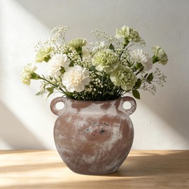 Ceramic Rustic Vase for Home Decor 6 Inch Round Pottery Farmhouse Vase