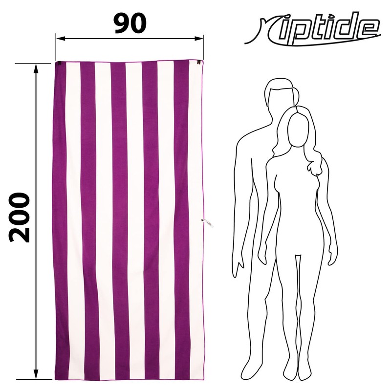 riptide XXL Beach Towel Microfibre Bath Towel Set, Purple/White Stripes