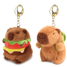 LunarCharm 2 Pieces Capybara Plush Keychains, Capybara Charms for Backpack, Toys, Realistic Capybara Cuddly Toys, Birthday Gift, multicoloured