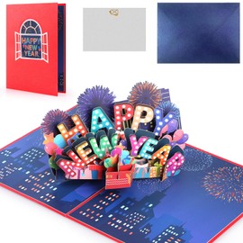 Bighan 3D Pop Up Happy New Year Card, Decorating 3D Pop Up Card Greeting Card for Kids Friends Family 2025 Happy New Year Card, 2