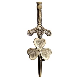 Scottish Kilt Pin Antique Stag Head Thistle Kilts Pins for Men Solid Steel with Brass 4" Traditional Highland Safety Pins & Brooches Swirl Celtic, Brass