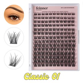 feinner DIY Lash Extension,  Lash Bond and Seal,Remover,Tweezer for Easy Apply Waterproof Long Lasting at Home,Soft Natural 0.07 D Curl 8-16mm Mix Makeup Eyelash Clusters:_Only Lash Classic 02 