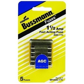 Bussmann AGC-1-1/2-R AGC Series Fuse, Fast Acting, 1-1/2 Amp, 250V, Glass Tube, 1/4" x 1-1/4", Rohs Compliant (Pack of 5)