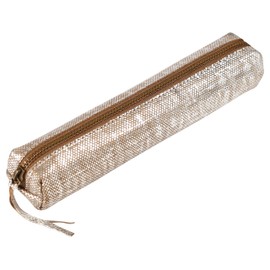 Clairefontaine - Ref 410032C - Kleo-Pathra' Leather Slim Pencil Case - 4 x 2.5 x 19.5cm, Made From Genuine Lambskin Leather, Metal Zip With Leather Puller - Silver
