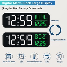Peakeep Large Display Digital Alarm Clock for Bedrooms, Date Day of Week Temp...