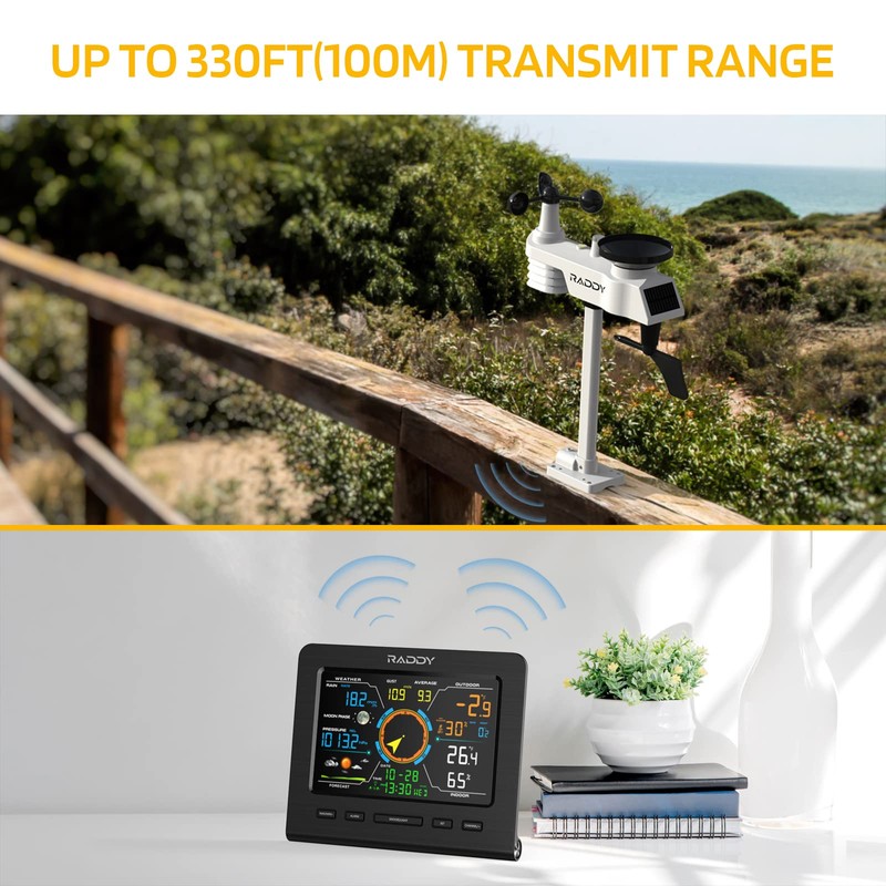 Raddy WF-100C Lite Weather Station Wireless Indoor Outdoor with Temperature,