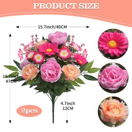 Zythrem Peonies Artificial Flowers, Silk Peony Flowers and Rose Gerbera Daisy Bouquet Faux Flower Bouquet for Table Centerpiece Wedding Home Party Decor, Cemetery Memorials Flowers, 2 Bundles