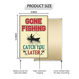 Vintage Gone Fishing Tin Sign Funny Wall Art Painting Metal Signs Decor for Home Kitchen Fence Bar Room Outside Fish Cabin Lake House Garage Farmhouse Camp Retro 12x8 Inches Hanging Plaque