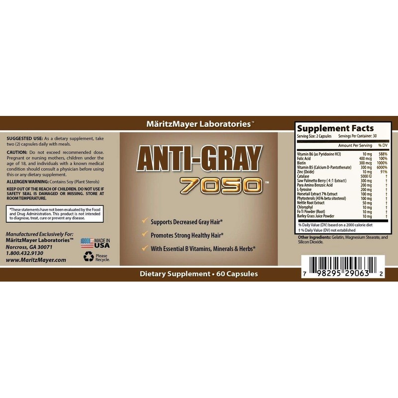 Anti Gray Hair 7050 Restore Natural Hair Color 60 Capsules