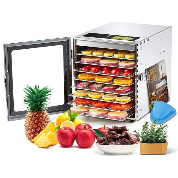 Cercker Food-Dehydrator Machine 8 Stainless Steel Trays, 500W Jerky Dehydrator