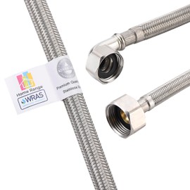 Home Range WRAS Approved 500mm 1/2" Elbow x 1/2" |2 Lengths| Single Flexible Pipe Connector, Stainless Flexi Pipe with 90° Elbow Fitting for Boilers, Kitchens, Bathrooms, Toilets, and Basins