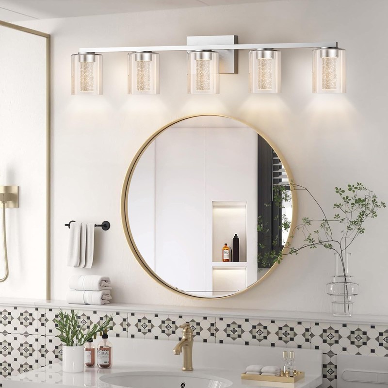 LED Modern Bathroom Light Fixtures Over Mirror, 5-Light Brushed Nickel