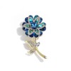 Rhinestone Flower Brooch Pin for Women Girls Gold Plated Blue