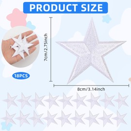 18 PCS Iron on Star Patches, White Star Decoration Stars Embroidered Patch for Clothes, Sew on Stars Patches for DIY Crafts Backpacks Bags Hats Coats Clothes Decoration