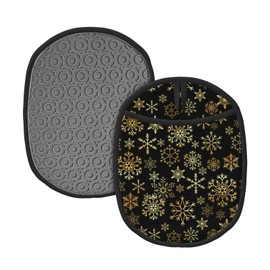 Jbofyee Christmas Snowflakes Silicone Pot Holders with Pocket Heat Resistant Oven Mitts Kitchen Gloves Non-Slip Potholders Hot Pads for Baking Cooking Grilling BBQ, 2 Pack