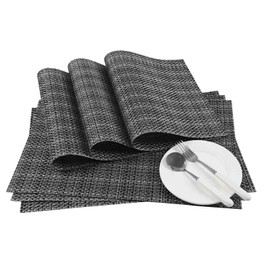 AHHFSMEI Placemats for Dining Table Set of 6 Woven Vinyl Plastic Place Mats Non-Slip Heat Insulation Stain Resistant Table Mats Washable Easy Clean Placemats (Linen Black)