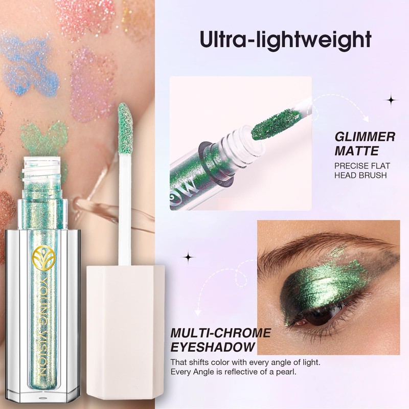 Green Eyeshadow, Liquid Glitter Eyeshadow, Shimmer Highly Pigmented Long Lasting