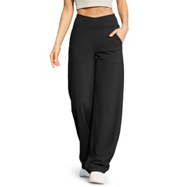G4Free Wide Leg Dress Pants for Tall Women Flare Yoga Pants with Pockets Comfy Stretchy Lounge Casual Long Pants(Black,S,33")