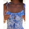 BERLOOK Women's Retro Floral Drawstring Ruched One-Piece Swimsuit Monokini Blue