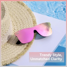 Dollger Trendy Mirrored Sunglasses for women men Rimless one piece colored lens reflective cool 2PCS