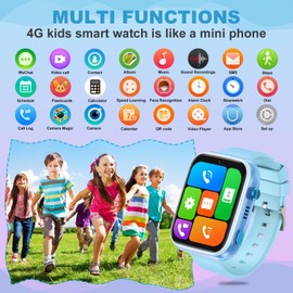 OKYUK 4G Smartwatch for Kids, GPS Tracker, Multiple Desktop Styles to Choose From, Two-Way Calls, Image Competence, SOS, Wi-Fi, Waterproof Touch Screen for 4-12 Boys and Girls (T45 Blue)