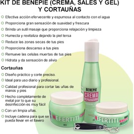 Kit Spa Para Pies con Corta uñas y Guantes ALFAMAR – Crema Reparadora, Gel Exfoliante y Sales Refrescantes con Mentol, Karité y Aceite de Jojoba Benepie Nefertiti
