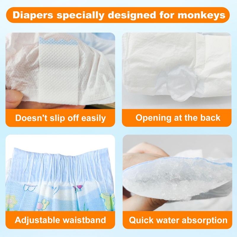 Disposable Monkey Diapers,Marmoset Diapers with Adjustable Elastic Waistline,Monkey Diapers for