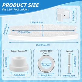3 Pack Replacement Swimming Pool Ladder Steps for Inground Pools,18'' Heavy-Duty Plastic Molded White Ladder Rung with 1.9'' Rubber Bumper Cap and Stainless Steel Escutcheon Plates