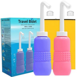 KKPOT Upside Down Peri Bottle for Postpartum Care, Portable Bidet Bottle with Travel Bag, Handheld Perineal Sprayer,Reusable Douche Bottle for Women,Men,Baby,Personal Hygiene 450ml-2Pack (Blue+Pink)