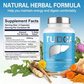 TUDCA Capsules, Pack of 120 Ultra Strength TUDCA Supplement 2000 mg, Liver, Digestion, Cellular Support